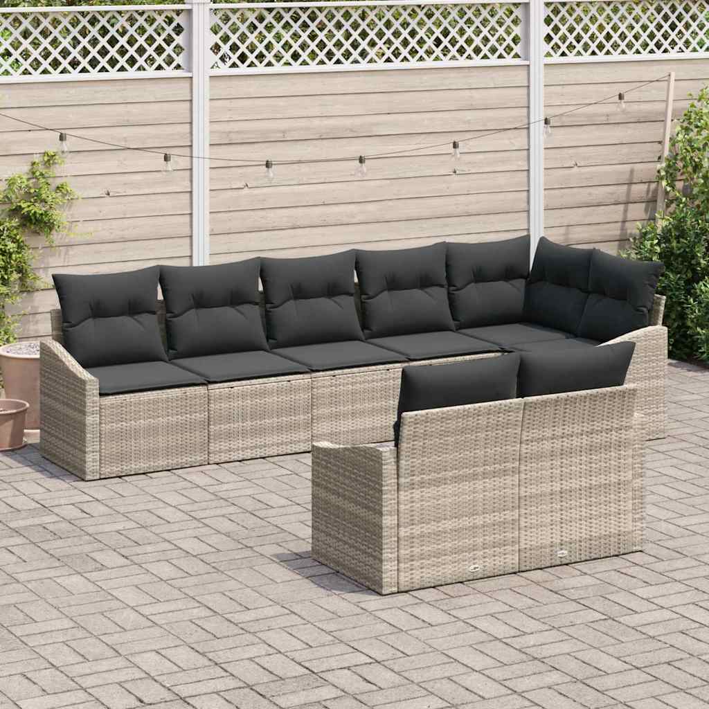 Set Divano da Giardino 8 pcs Grigio chiaro polyrattan | homemem39