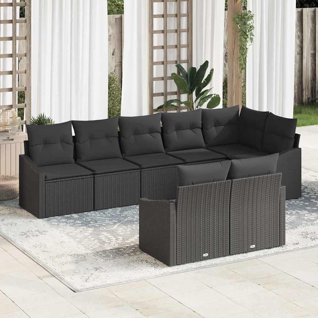 Set Divano da Giardino con cuscino 8 pcs Nero polyrattan | homemem39