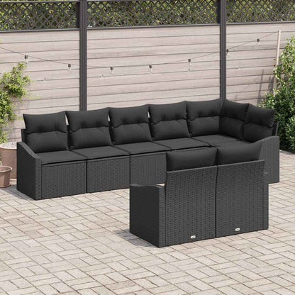 Set Divano da Giardino con cuscino 8 pcs Nero polyrattan | homemem39