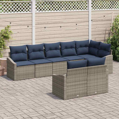 Set Divano da Giardino 8 pcs Grigio e Blu Navy polyrattan | homemem39