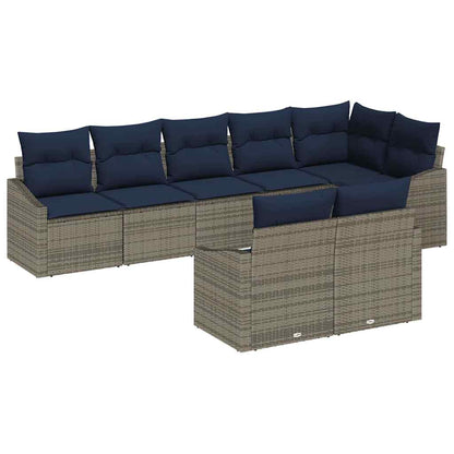 Set Divano da Giardino 8 pcs Grigio e Blu Navy polyrattan | homemem39