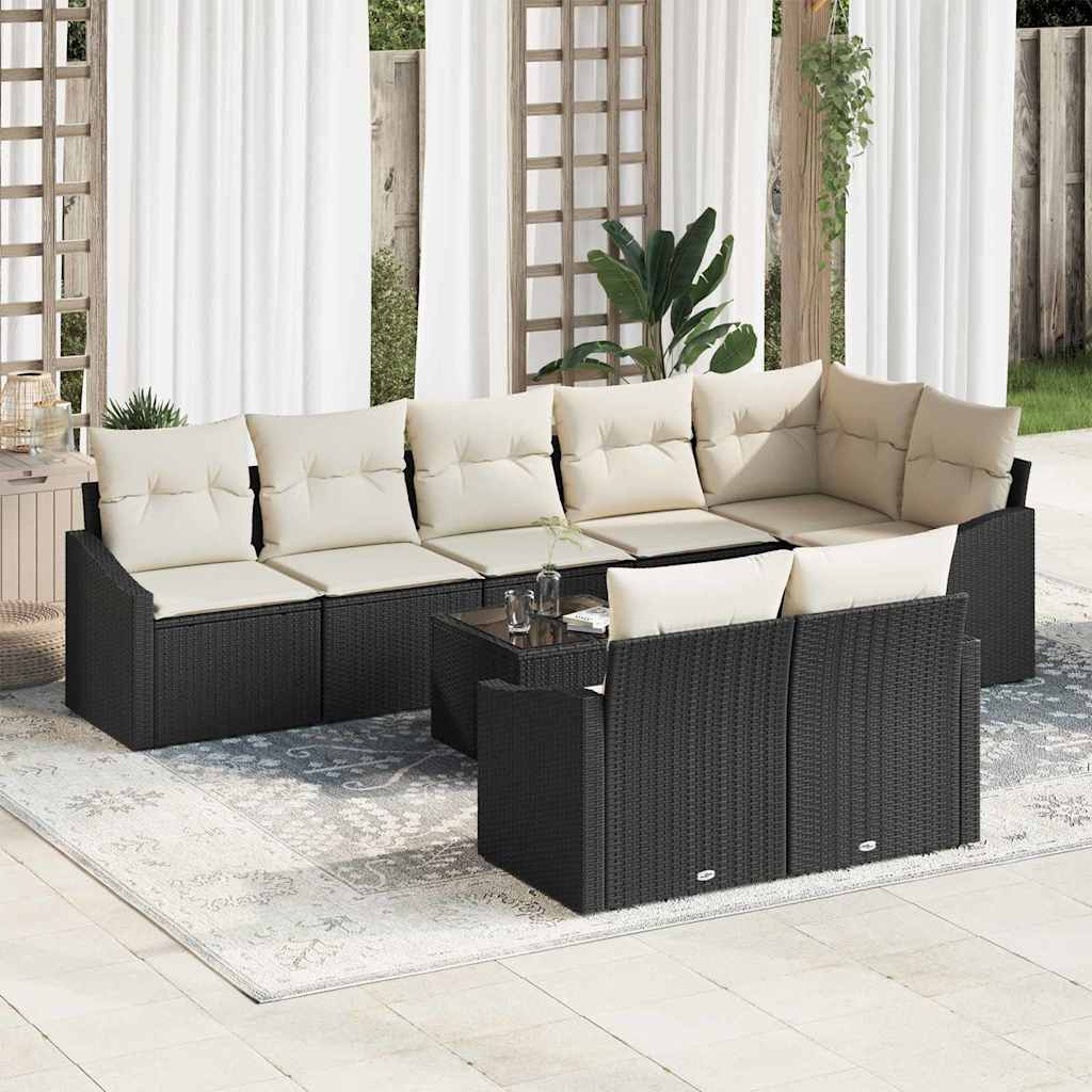 Set Divano da Giardino 9 pcs Marrone e Crema polyrattan