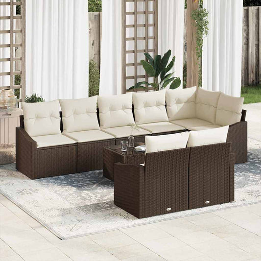 Set Divano da Giardino 9 pcs Marrone e Crema polyrattan