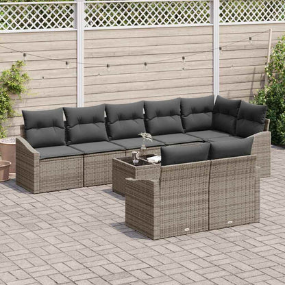 Set Divano da Giardino 9 pcs Grigio chiaro polyrattan