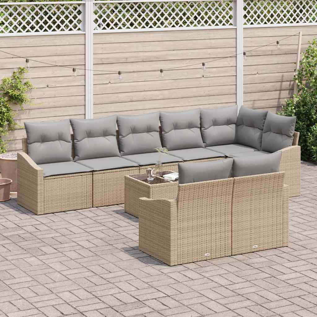 Set Divano da Giardino 9 pcs Beige e Grigio Chiaro polyrattan | homemem39