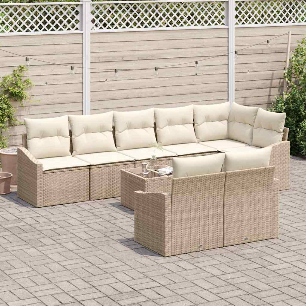 Set Divano da Giardino 9 pcs Beige e Crema polyrattan | homemem39