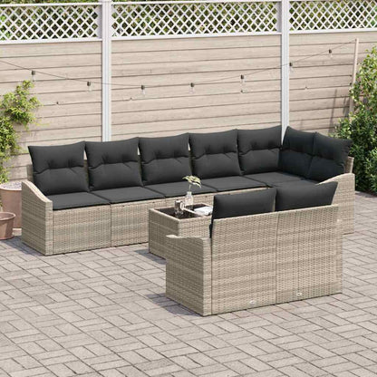 Set Divano da Giardino 9 pcs Grigio chiaro polyrattan | homemem39