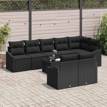 Set Divano da Giardino con cuscino 9 pcs Nero polyrattan | homemem39