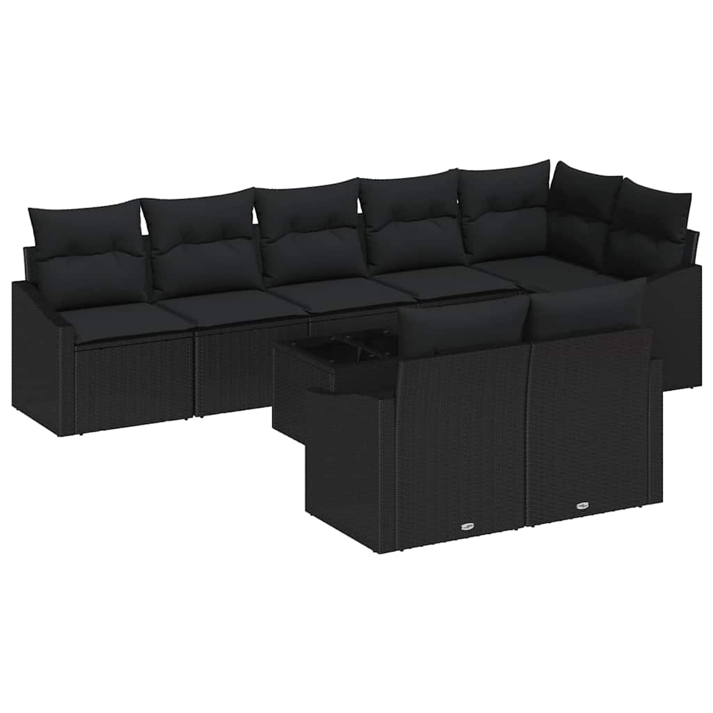 Set Divano da Giardino con cuscino 9 pcs Nero polyrattan | homemem39