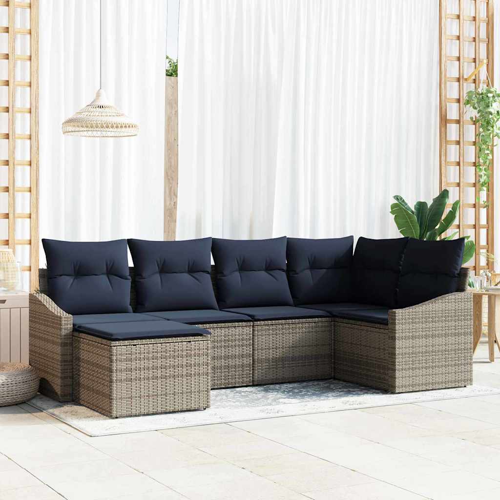 Set di divani con cuscino 6 pcs Grigio e Blu Navy polyrattan | homemem39