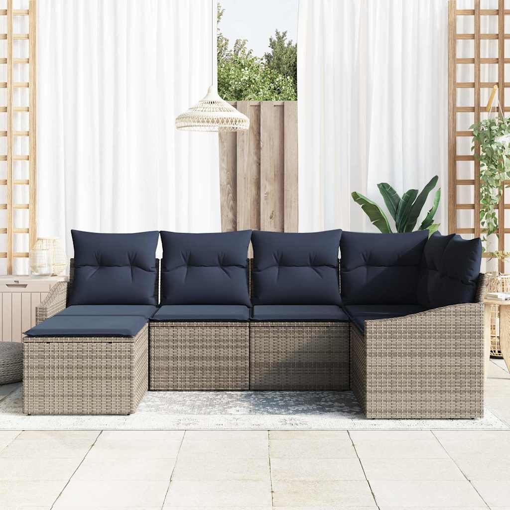 Set di divani con cuscino 6 pcs Grigio e Blu Navy polyrattan | homemem39