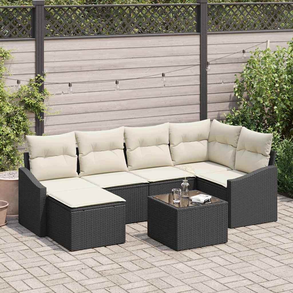 Set da Pranzo per Giardino con cuscino 7 pcs Marrone e Crema
