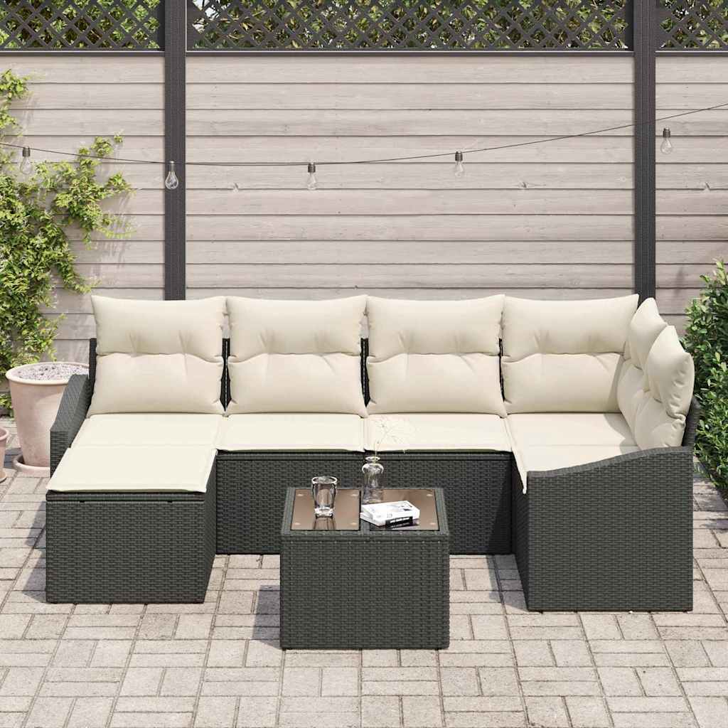 Set da Pranzo per Giardino con cuscino 7 pcs Marrone e Crema