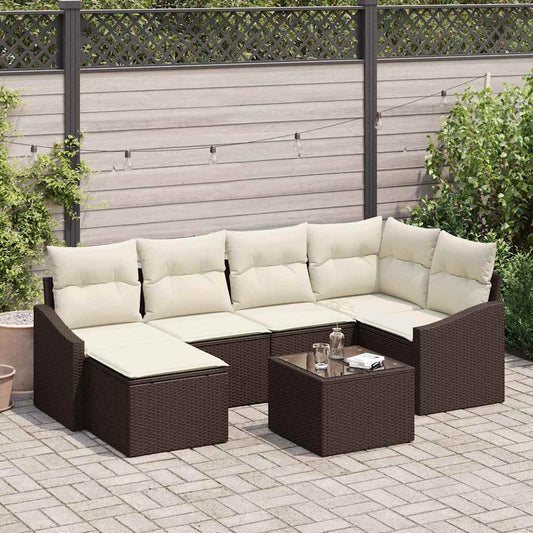Set da Pranzo per Giardino con cuscino 7 pcs Marrone e Crema