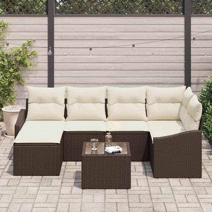 Set da Pranzo per Giardino con cuscino 7 pcs Marrone e Crema | homemem39