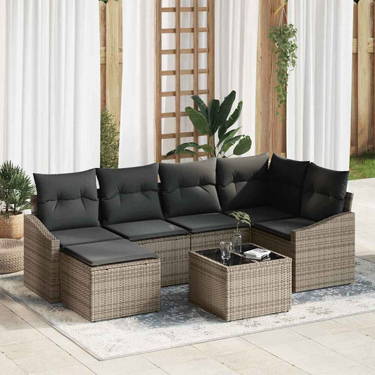 Set da Pranzo per Giardino con cuscino 7 pcs Grigio chiaro