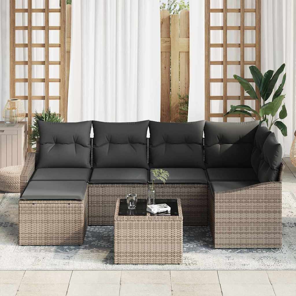 Set da Pranzo per Giardino con cuscino 7 pcs Grigio chiaro | homemem39