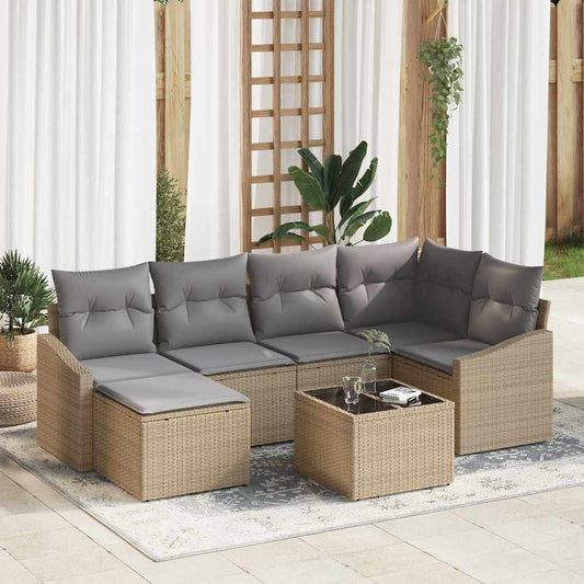 Set da Pranzo per Giardino 7 pcs Beige e Grigio Chiaro