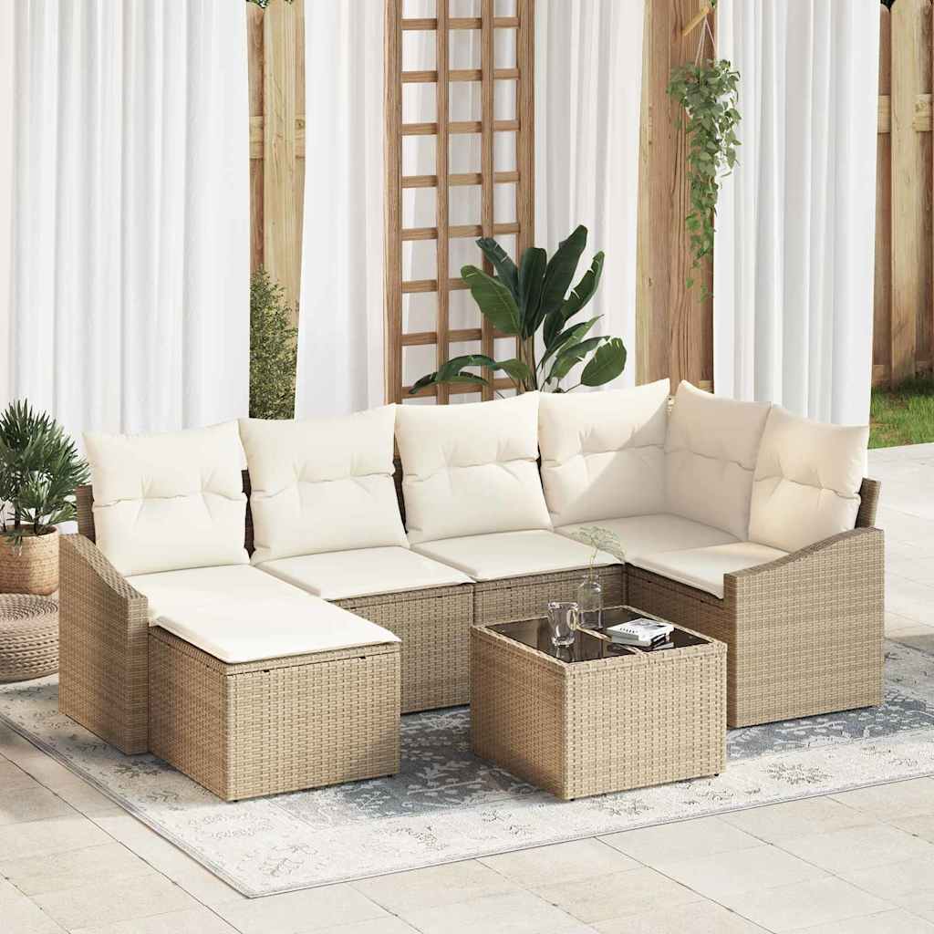 Set da Pranzo per Giardino con cuscino 7 pcs Beige e Crema | homemem39