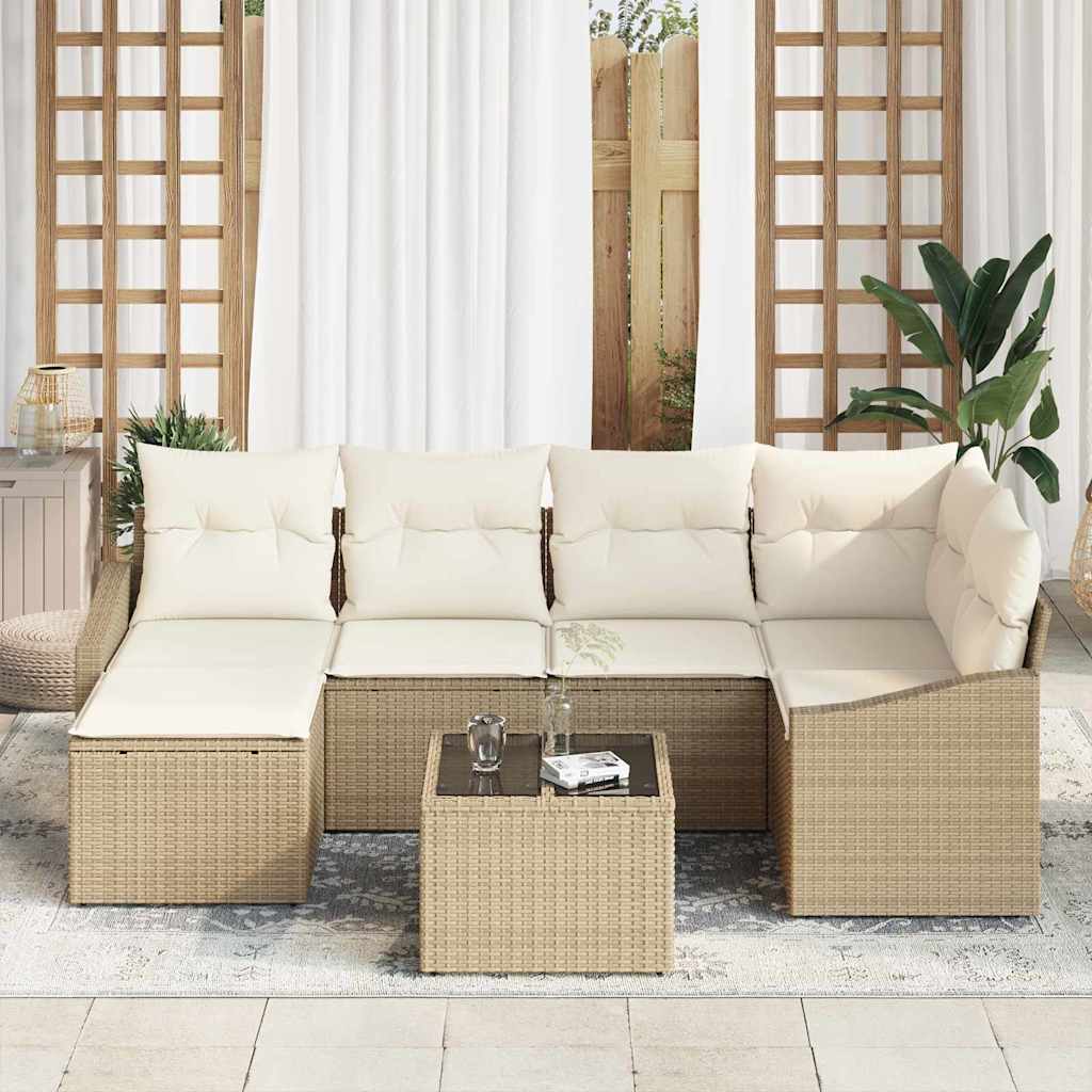 Set da Pranzo per Giardino con cuscino 7 pcs Beige e Crema | homemem39