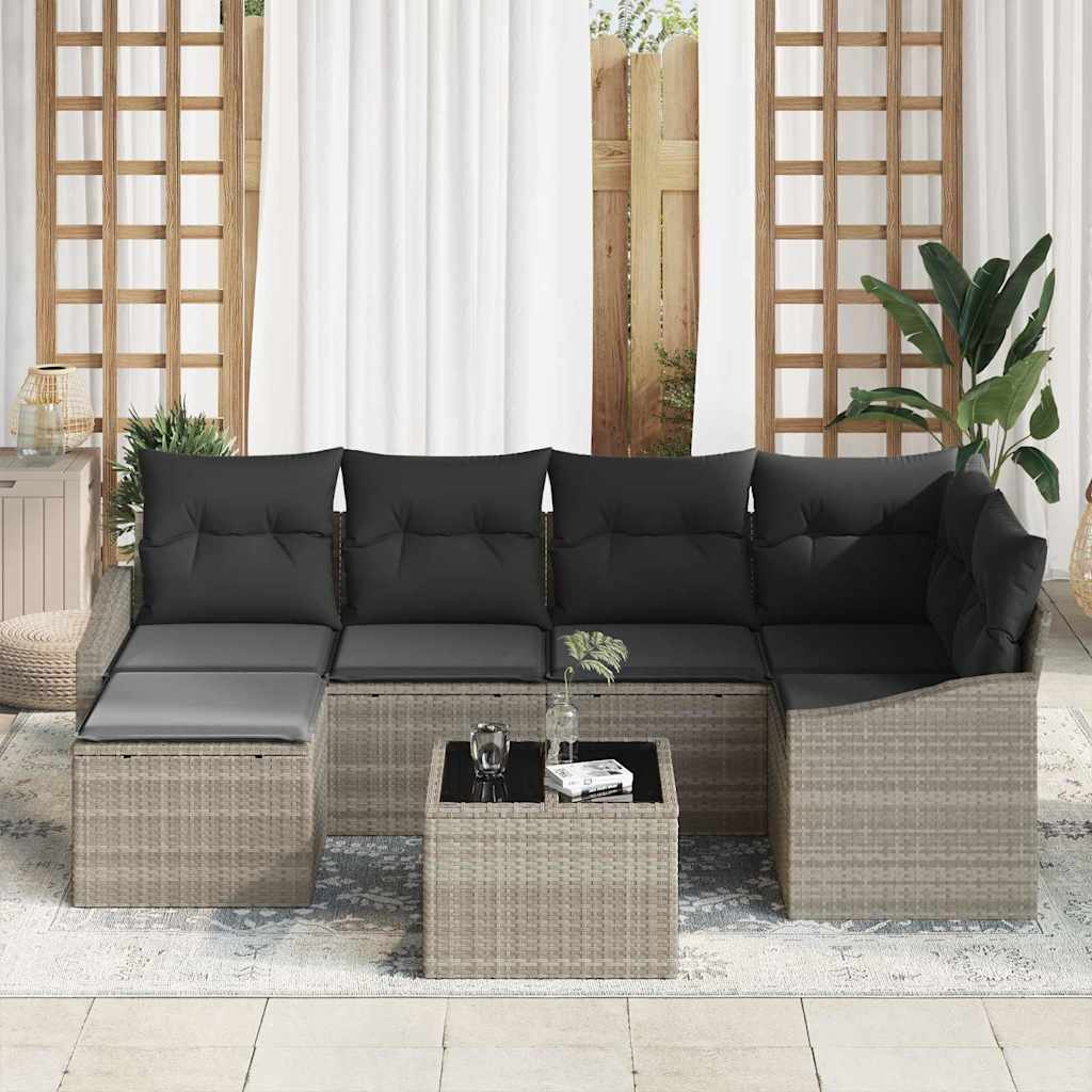 Set da Pranzo per Giardino con cuscino 7 pcs Grigio chiaro | homemem39