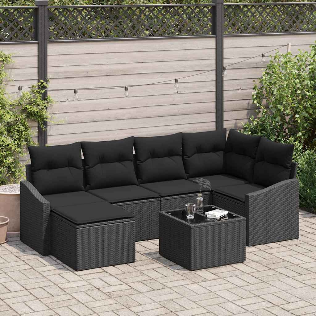 Set da Pranzo per Giardino con cuscino 7 pcs Nero | homemem39