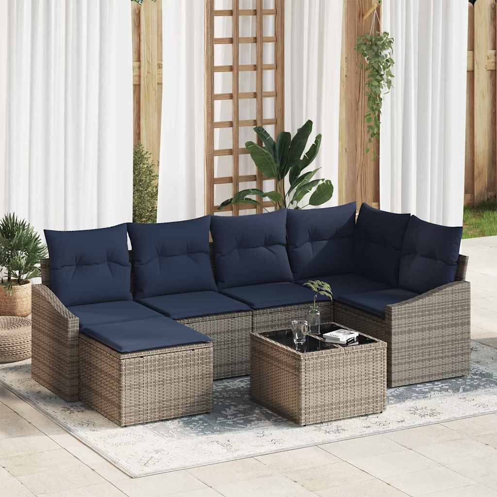 Set di divani con cuscino 7 pcs Grigio e Blu Navy polyrattan | homemem39
