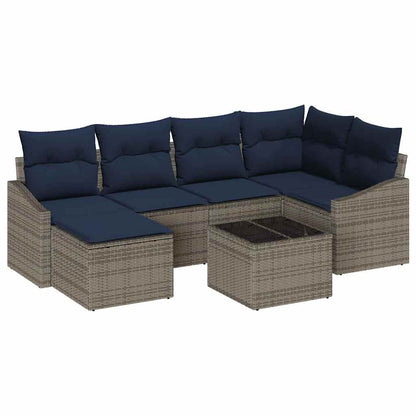 Set di divani con cuscino 7 pcs Grigio e Blu Navy polyrattan | homemem39
