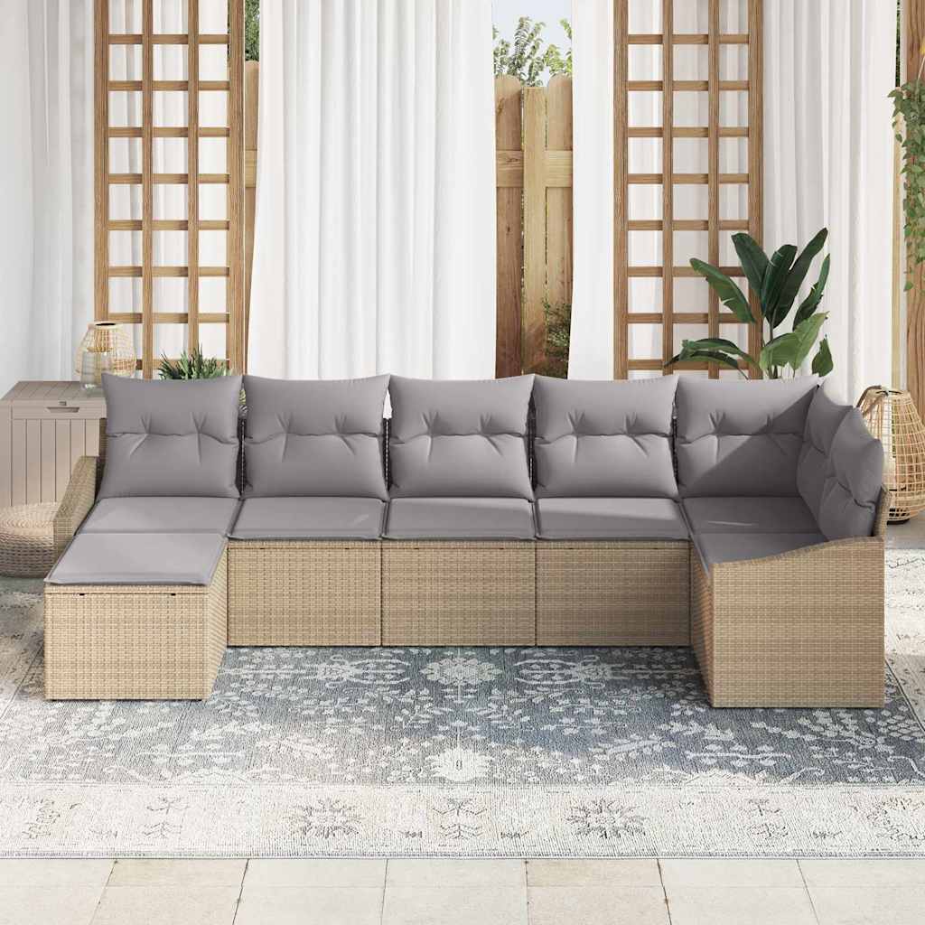 Set Divano da Giardino 7 pcs Beige e Grigio Chiaro polyrattan | homemem39