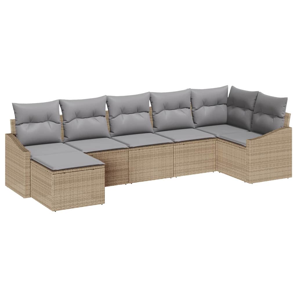 Set Divano da Giardino 7 pcs Beige e Grigio Chiaro polyrattan | homemem39