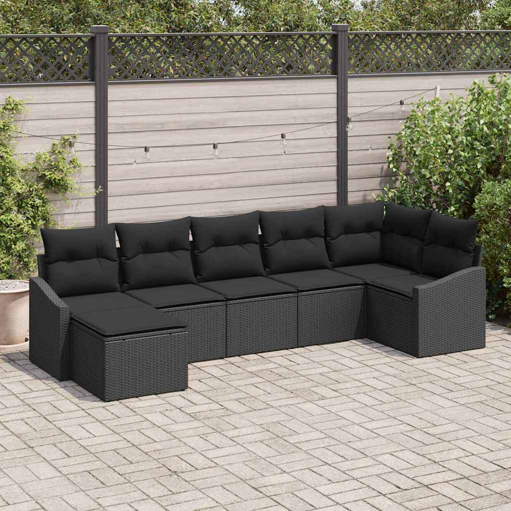 Set Divano da Giardino con cuscino 7 pcs Nero polyrattan | homemem39