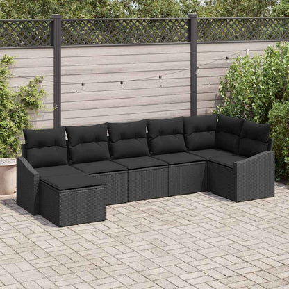 Set Divano da Giardino con cuscino 7 pcs Nero polyrattan | homemem39