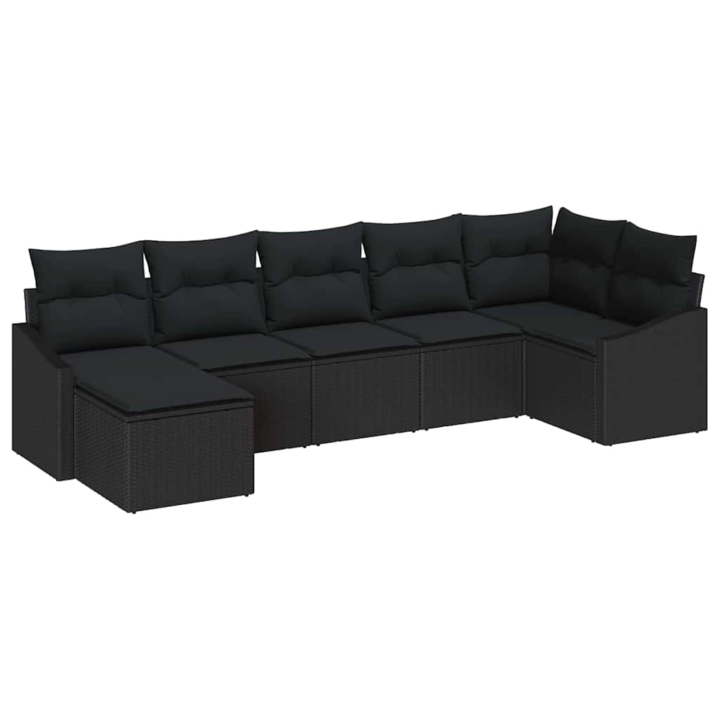Set Divano da Giardino con cuscino 7 pcs Nero polyrattan | homemem39