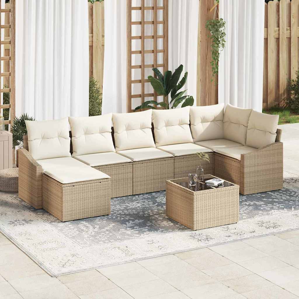 Set Divano da Giardino 8 pcs Beige e Crema polyrattan