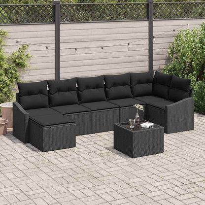 Set Divano da Giardino con cuscino 8 pcs Nero polyrattan | homemem39