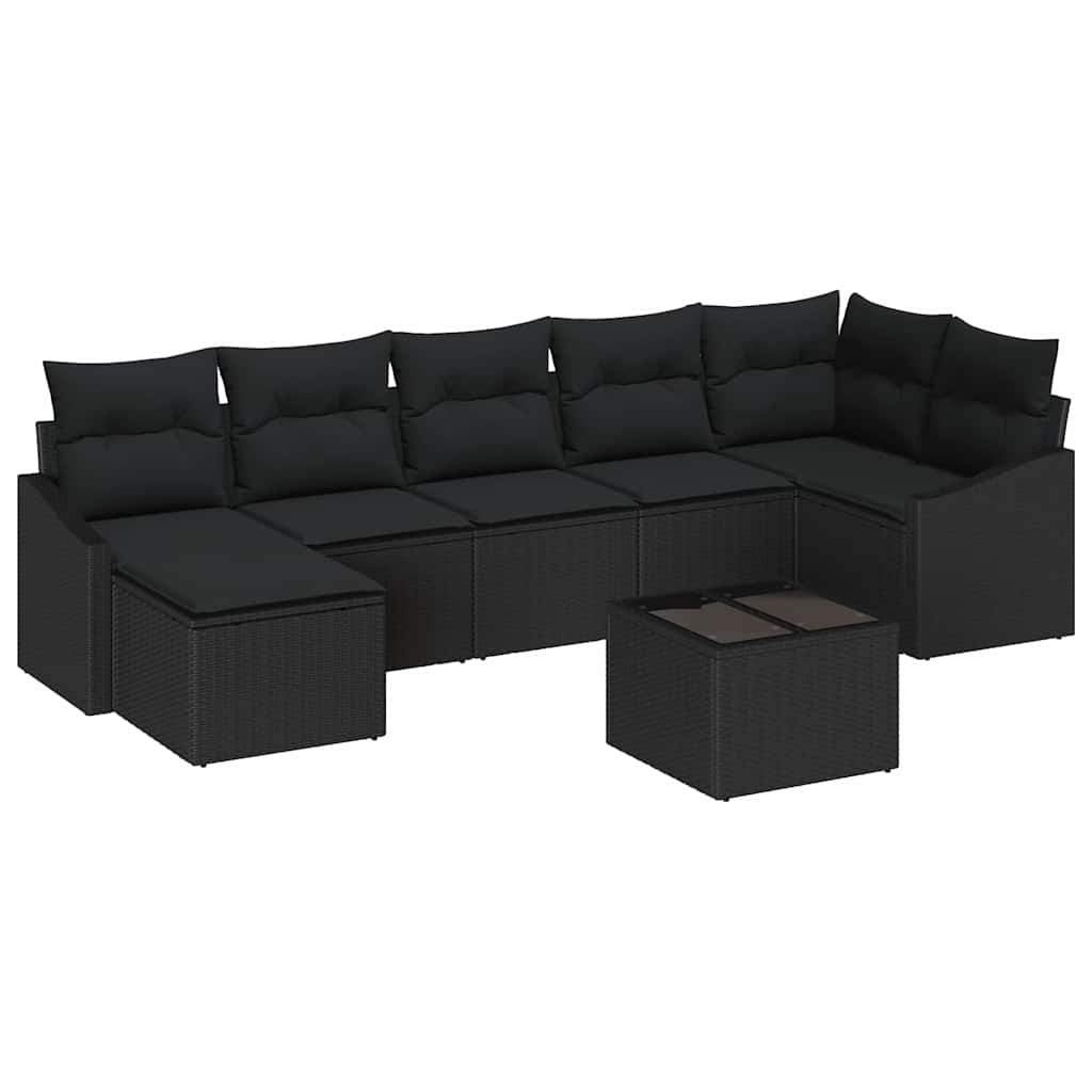 Set Divano da Giardino con cuscino 8 pcs Nero polyrattan | homemem39