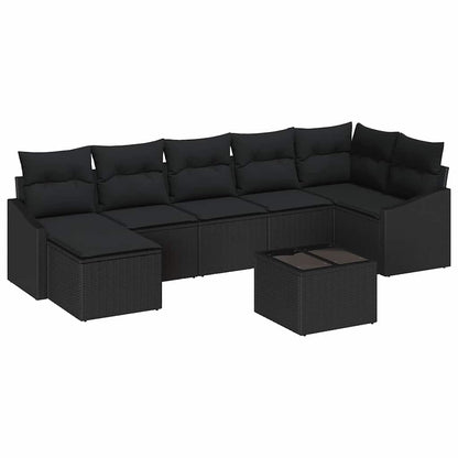 Set Divano da Giardino con cuscino 8 pcs Nero polyrattan | homemem39