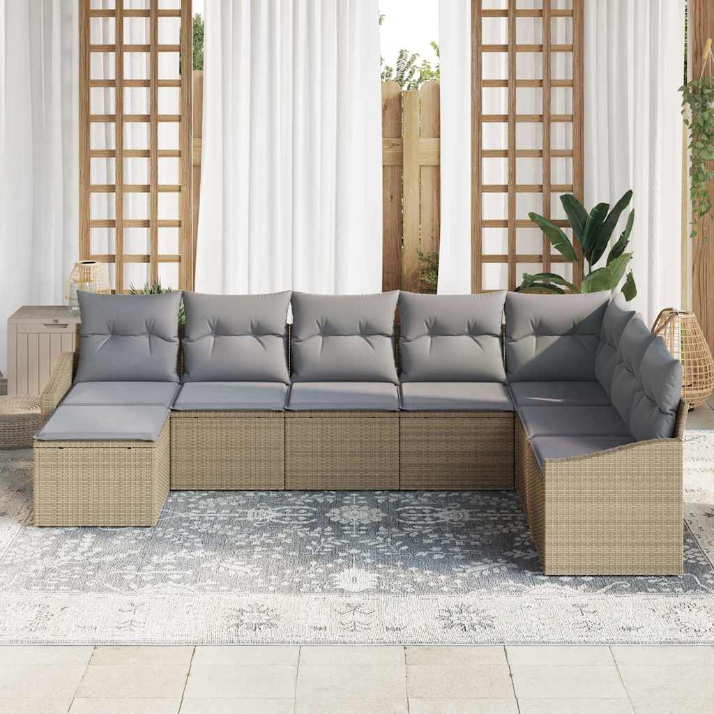 Set Divano da Giardino 8 pcs Beige e Grigio Chiaro polyrattan | homemem39