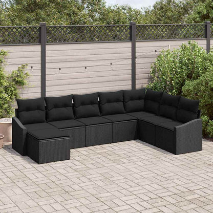 Set Divano da Giardino con cuscino 8 pcs Nero polyrattan | homemem39