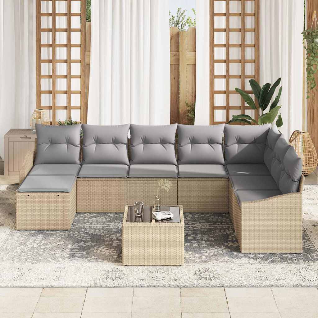 Set Divano da Giardino 8 pcs Beige e Grigio Chiaro polyrattan | homemem39