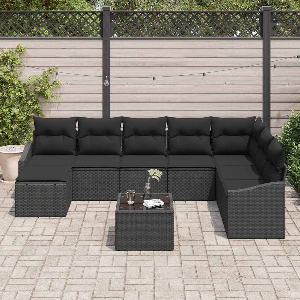 Set Divano da Giardino con cuscino 8 pcs Nero polyrattan | homemem39