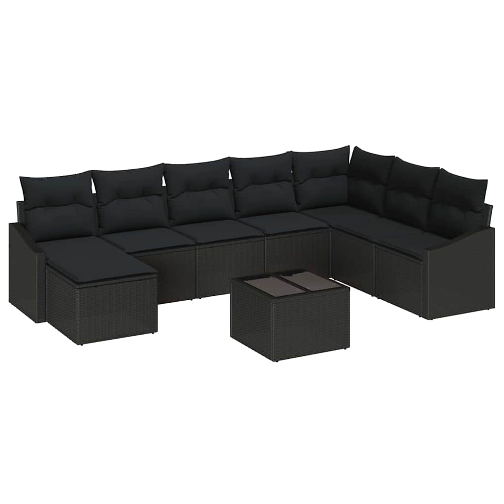 Set Divano da Giardino con cuscino 8 pcs Nero polyrattan | homemem39