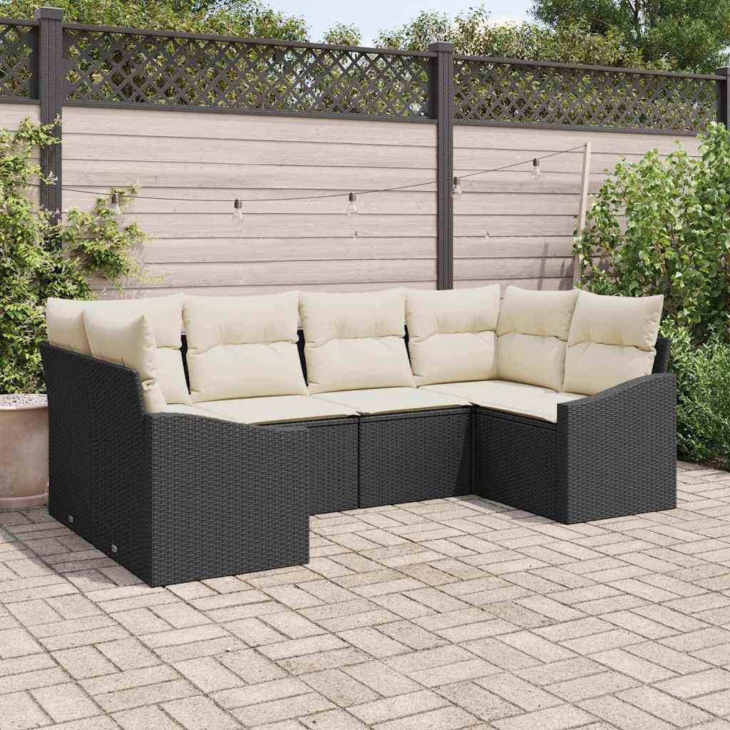 Set Divano da Giardino 6 pcs Nero e Crema polyrattan | homemem39