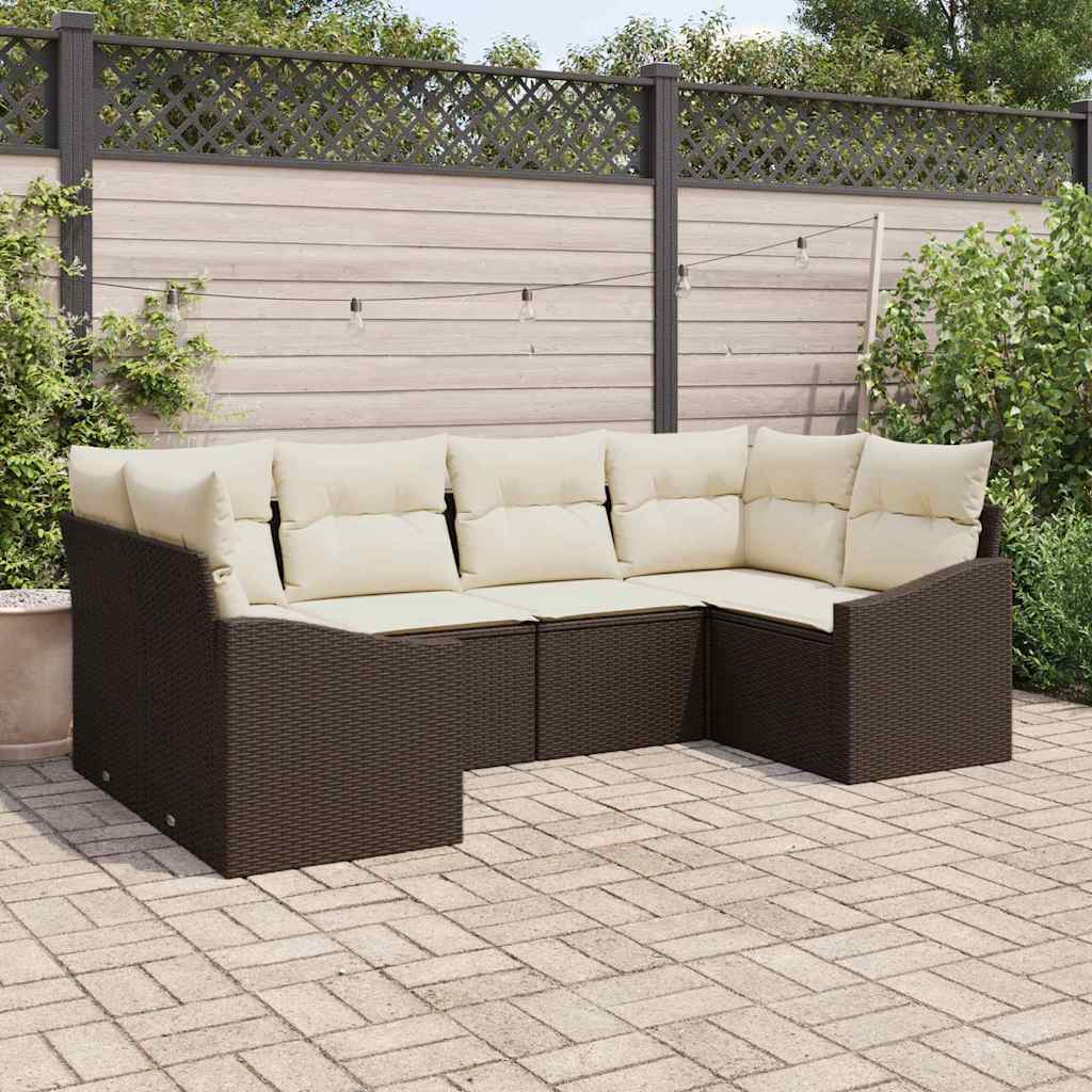 Set Divano da Giardino 6 pcs Marrone e Crema polyrattan | homemem39