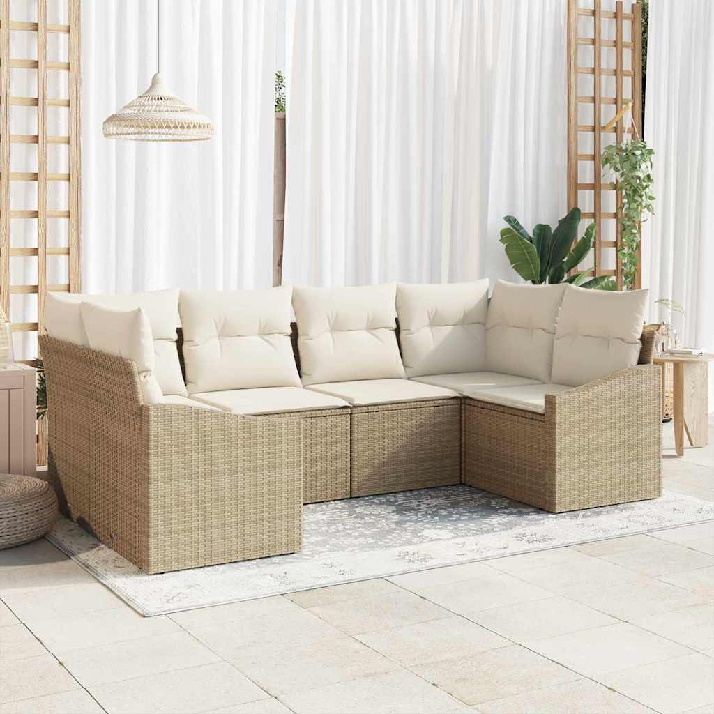 Set Divano da Giardino 6 pcs Beige e Crema polyrattan | homemem39