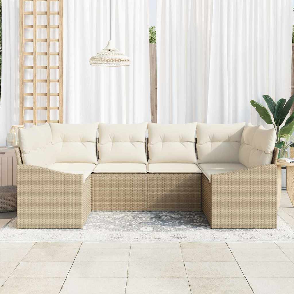 Set Divano da Giardino 6 pcs Beige e Crema polyrattan | homemem39