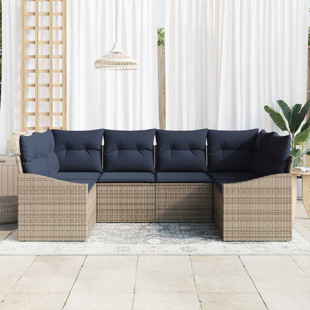 Set Divano da Giardino 6 pcs Grigio e Blu Navy polyrattan | homemem39