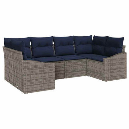 Set Divano da Giardino 6 pcs Grigio e Blu Navy polyrattan | homemem39