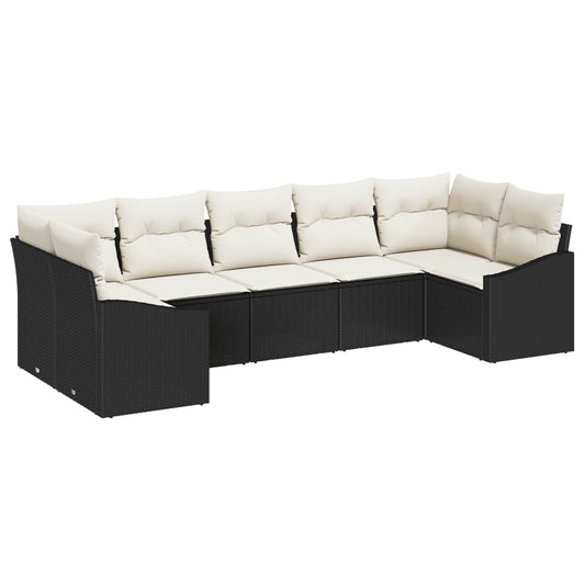 Set Divano da Giardino 7 pcs Nero e Crema polyrattan