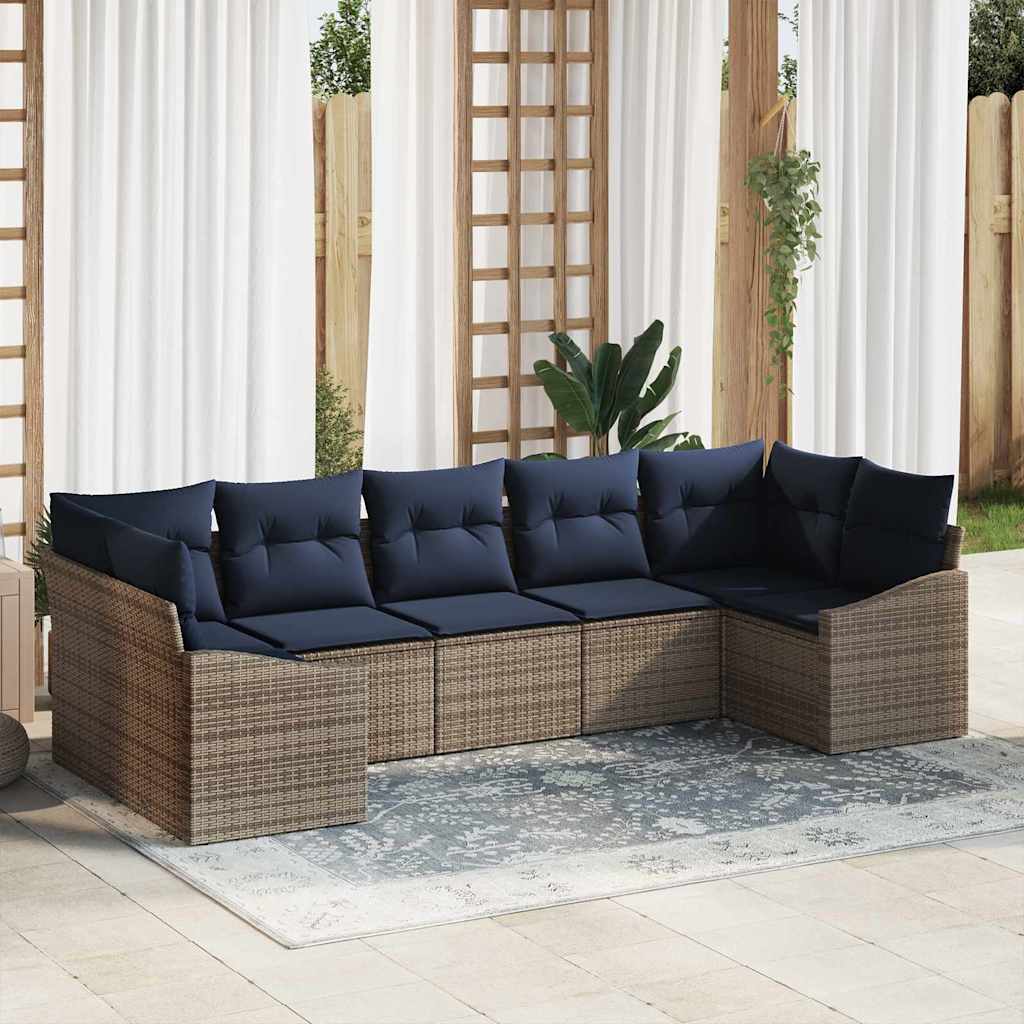 Set Divano da Giardino 7 pcs Grigio e Blu Navy polyrattan